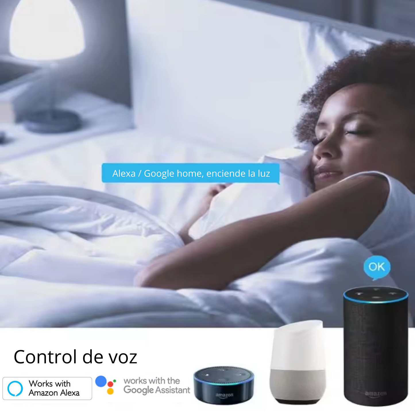 Foco Inteligente WiFi LED RGBCW Dimmable - Control por Voz, Compatible con Alexa y Google Home