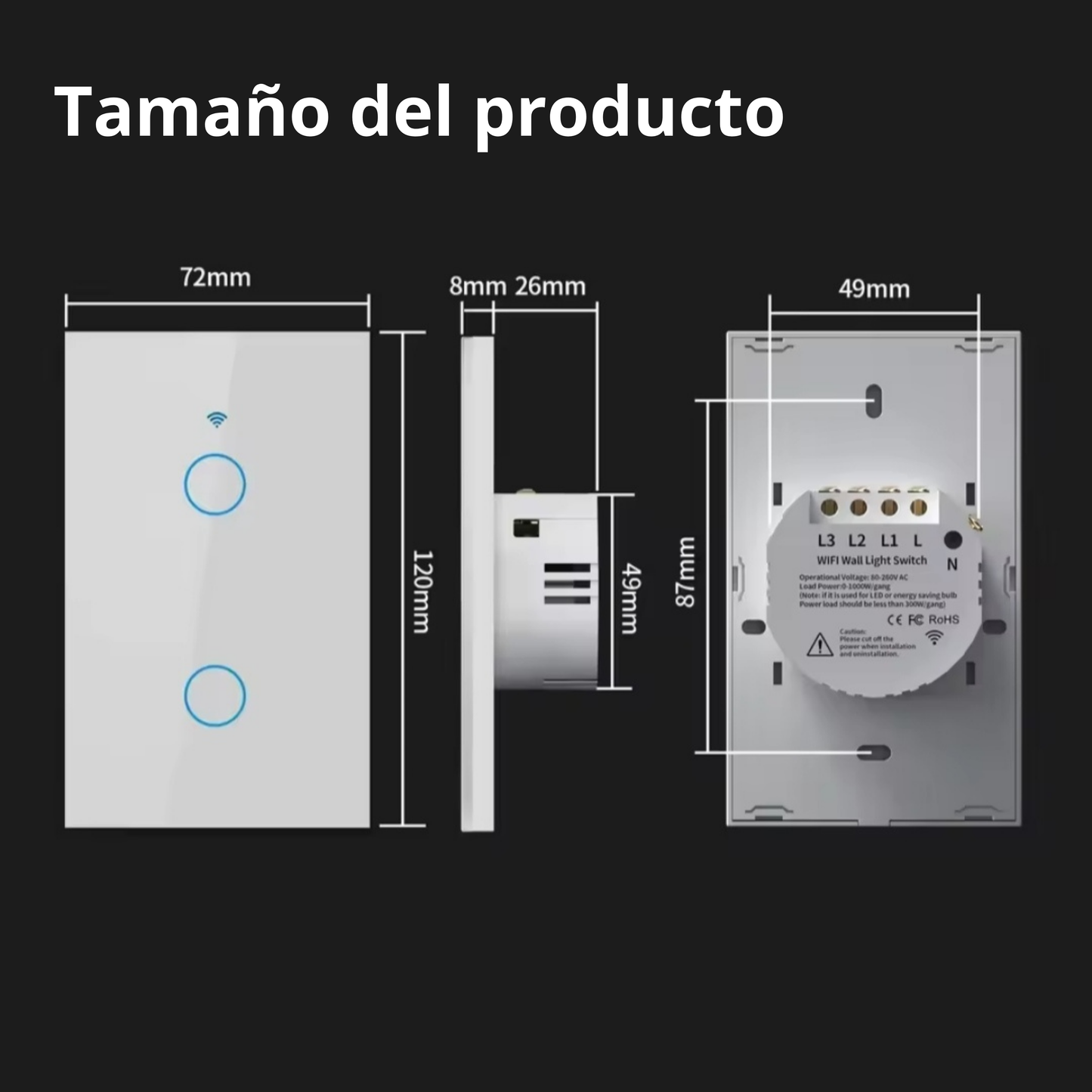 Interruptores inteligentes con WiFi y Bluetooth, No requiere cable neutro, 1/2/3/4 entradas, Interruptor táctil, funciona con Alexa y Google Home, Tuya US