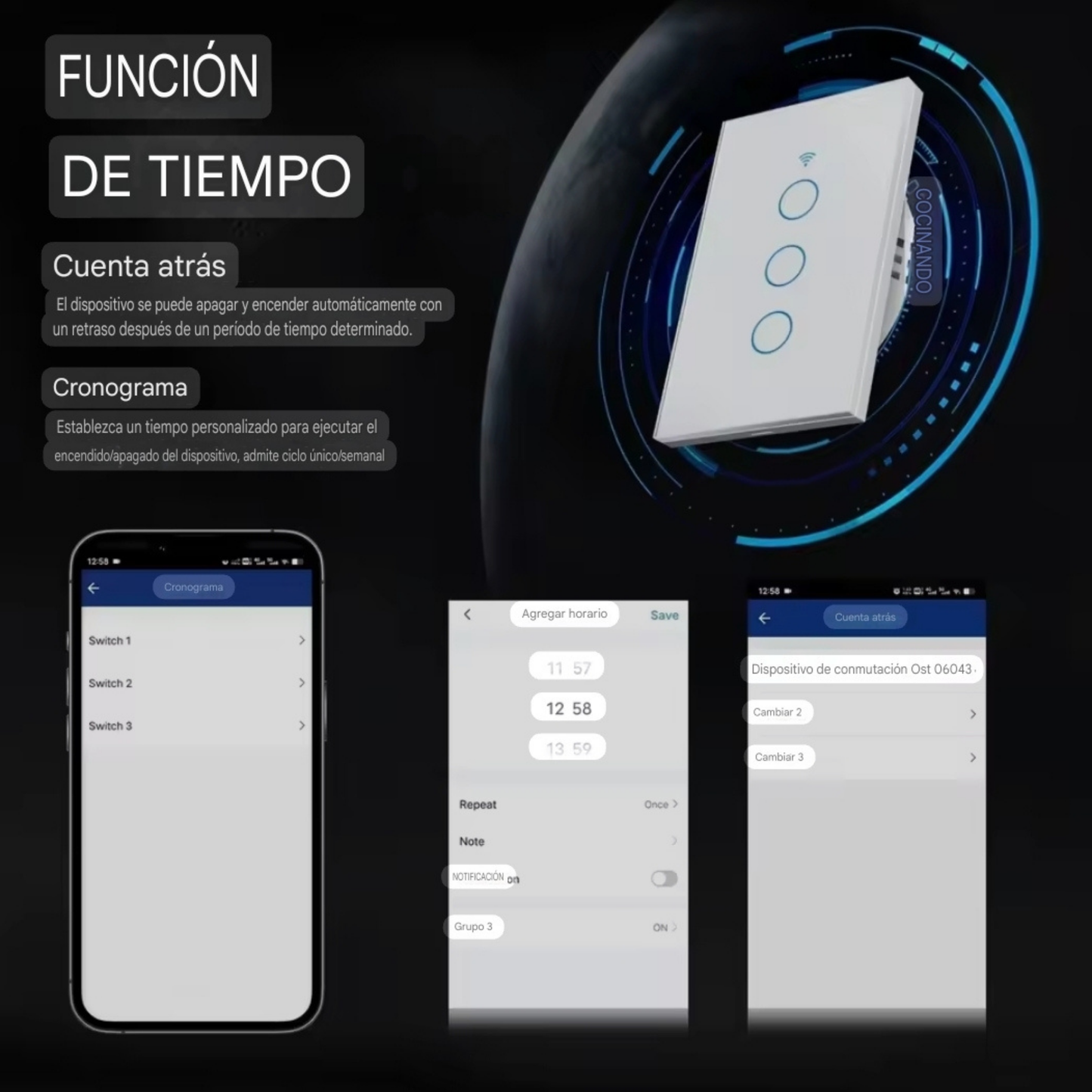 Interruptores inteligentes con WiFi y Bluetooth, No requiere cable neutro, 1/2/3/4 entradas, Interruptor táctil, funciona con Alexa y Google Home, Tuya US