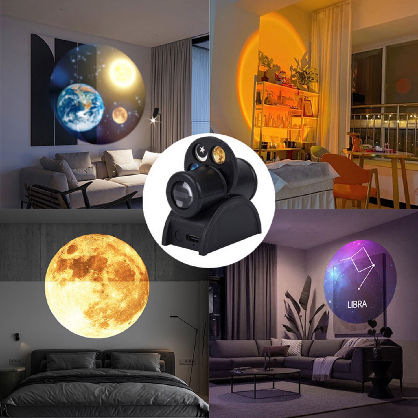 Proyector de luz de luna y tierra, lámpara giratoria para planetario, luces de pared, decoración de habitación, luz led nocturna